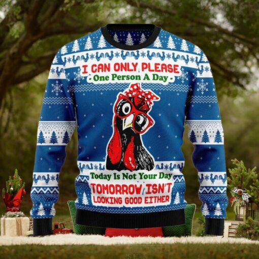 Funny Chicken Blue Christmas Ugly Sweater