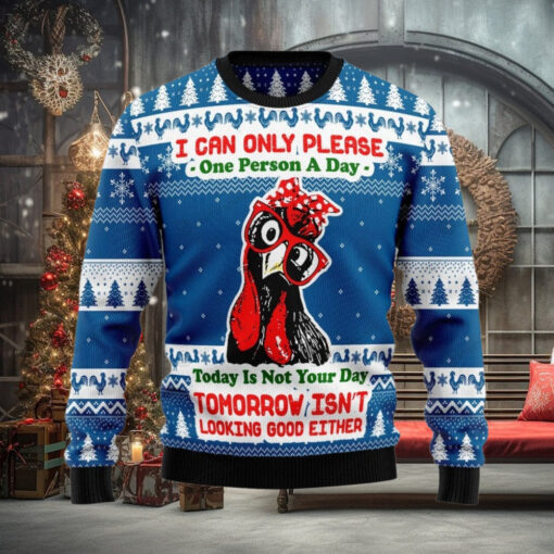 Funny Chicken Blue Christmas Ugly Sweater