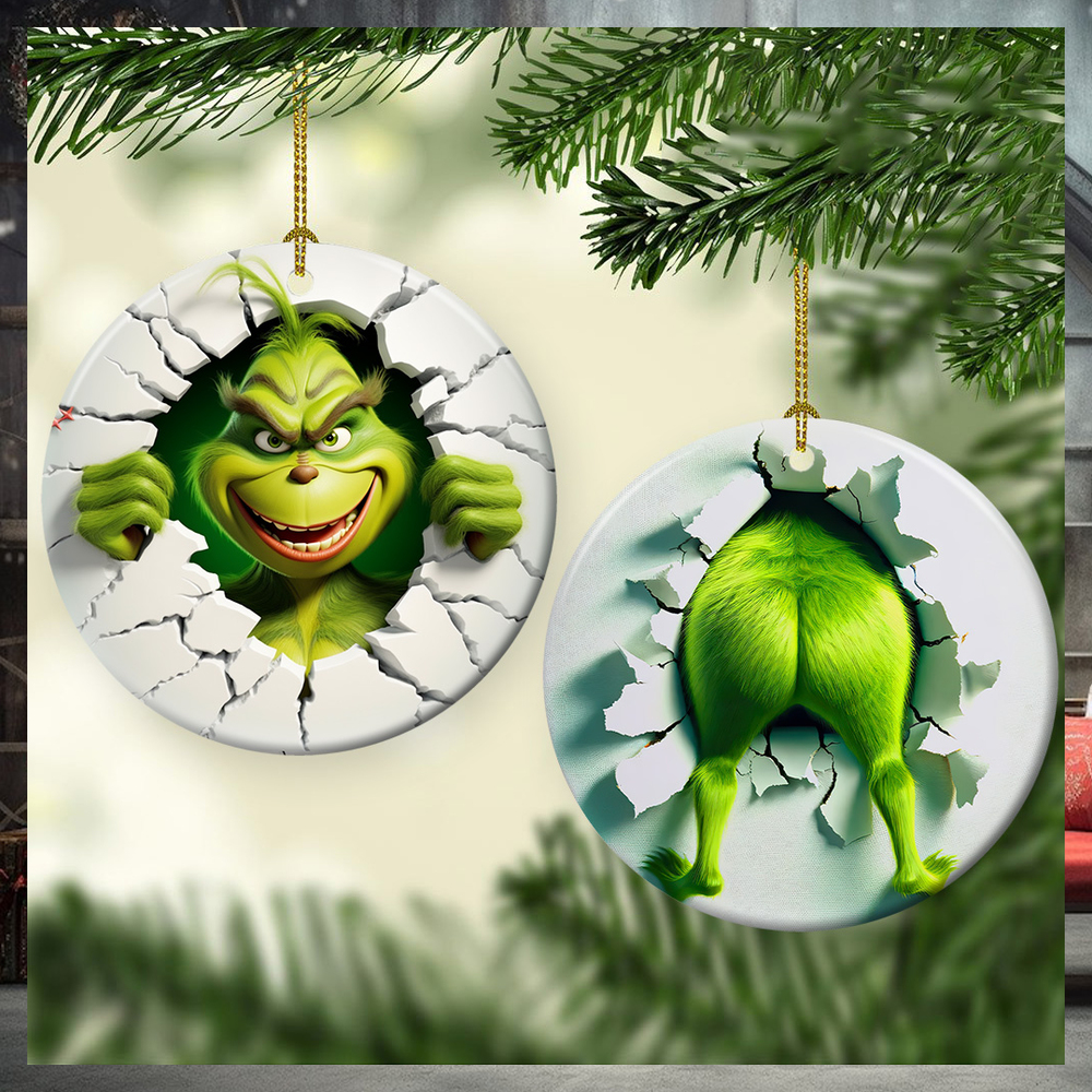 Funny Chrismtas Character Grinch Breaking Ornament Funny Chrismtas Character Grinch Breaking Ornament