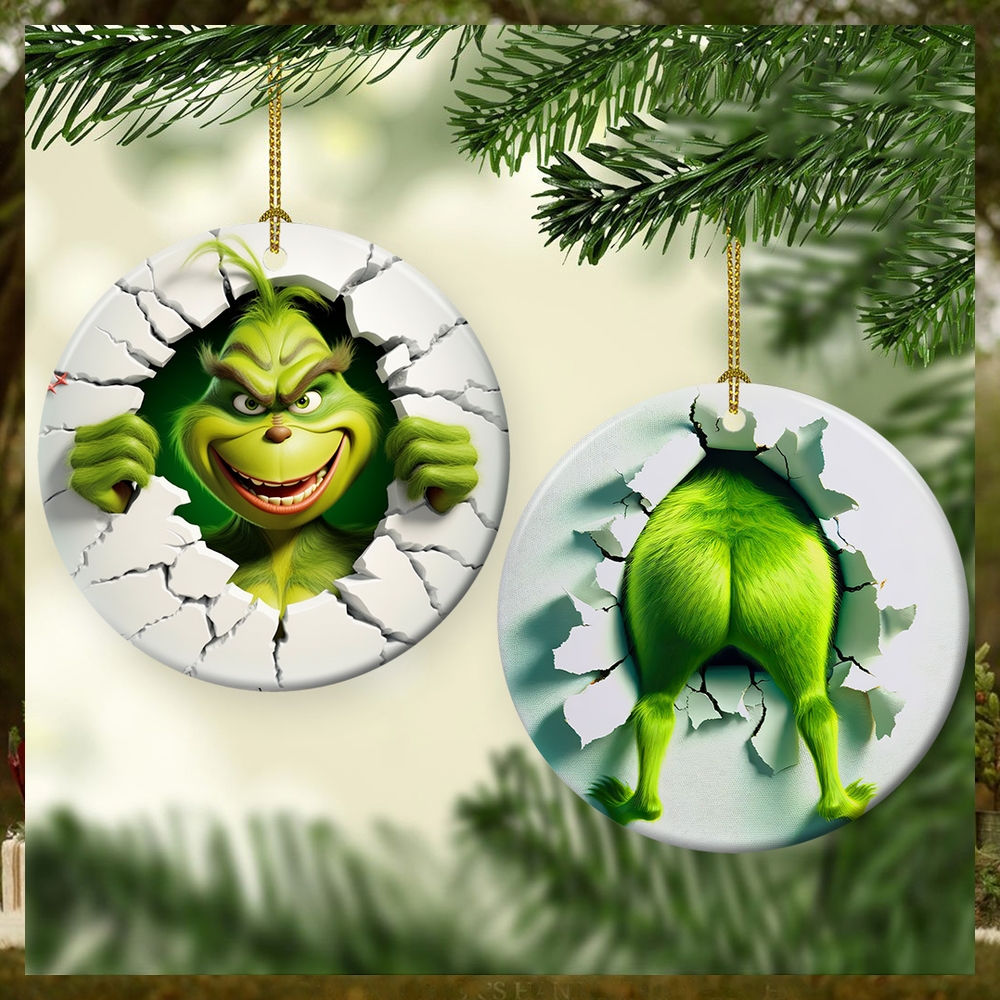 Funny Chrismtas Character Grinch Breaking Ornament Funny Chrismtas Character Grinch Breaking Ornament