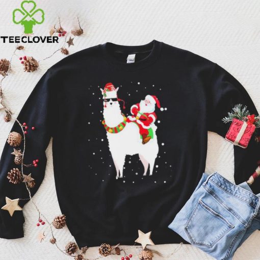 Funny Christmas Santa Claus Riding Llama Xmas Pajama Gifts Shirt