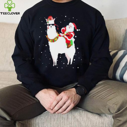 Funny Christmas Santa Claus Riding Llama Xmas Pajama Gifts Shirt
