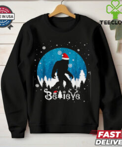 Funny Christmas Xmas Bigfoot Believe Sasquatch In Moon Light T Shirt Recovered
