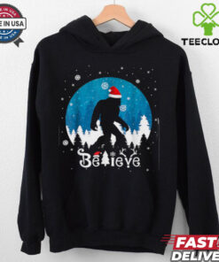 Funny Christmas Xmas Bigfoot Believe Sasquatch In Moon Light T Shirt Recovered