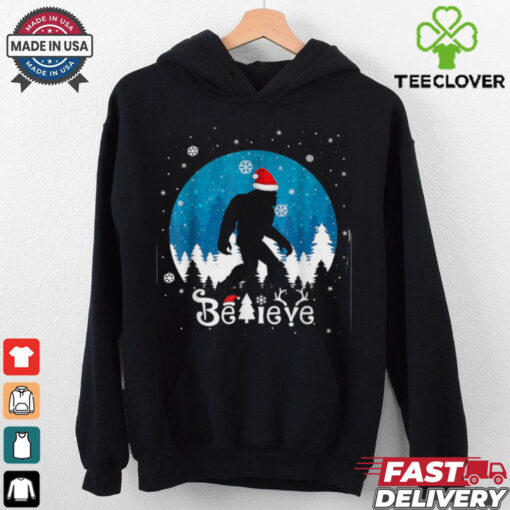 Funny Christmas Xmas Bigfoot Believe Sasquatch In Moon Light T Shirt Recovered