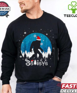Funny Christmas Xmas Bigfoot Believe Sasquatch In Moon Light T Shirt Recovered