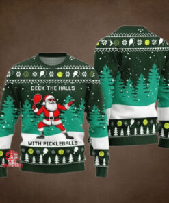 Funny Deck The Hall Pickleball Santa Ugly Christmas Sweater