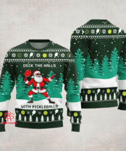 Funny Deck The Hall Pickleball Santa Ugly Christmas Sweater