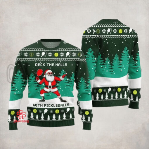 Funny Deck The Hall Pickleball Santa Ugly Christmas Sweater