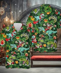 Funny Dinosaur Santa Hawaiian Shirts for Mens