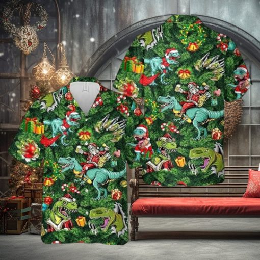 Funny Dinosaur Santa Hawaiian Shirts for Mens