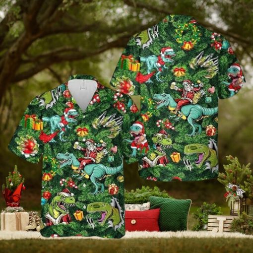 Funny Dinosaur Santa Hawaiian Shirts for Mens