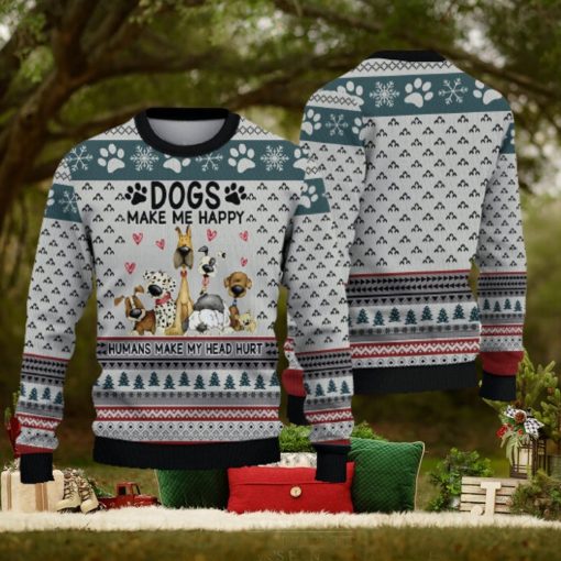 Funny Dogs Make Me Happy Ugly Christmas Sweater Holiday For Men And Women