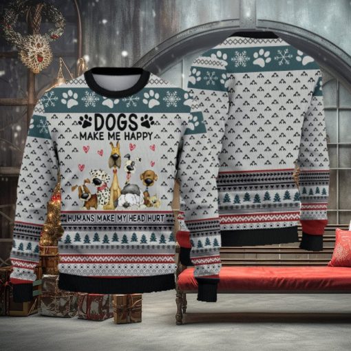 Funny Dogs Make Me Happy Ugly Christmas Sweater Holiday For Men And Women