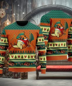 Funny Eating Candy Cane Ugly Christmas Sweater Gragon Pocket Gift For Men Women Dragon