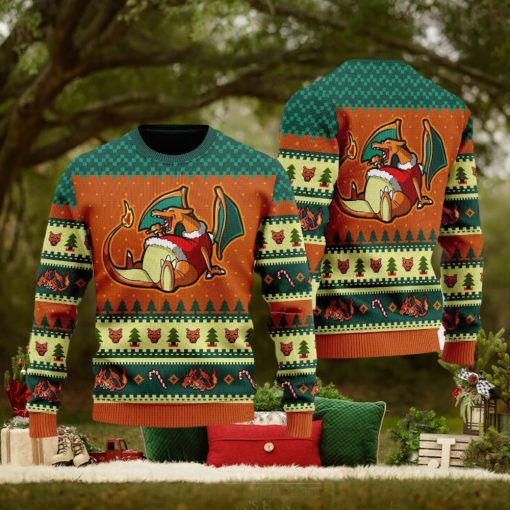 Funny Eating Candy Cane Ugly Christmas Sweater Gragon Pocket Gift For Men Women Dragon