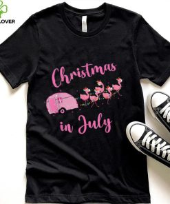 Funny Flamingo Pink Retro Camping Car Christmas In July T Shirt