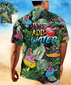 Funny Flamingo Playing Kayaking Just Add Water Palm Leaves Pattern Hawaiian Shirt