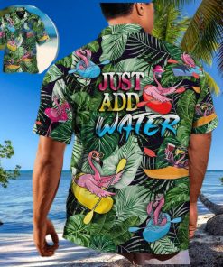 Funny Flamingo Playing Kayaking Just Add Water Palm Leaves Pattern Hawaiian Shirt