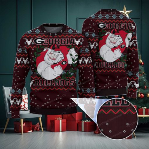 Funny Georgia Bulldogs Laurel Wreath Ugly Sweater Classic Black And Red