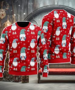 Funny Gnome And Snowflakes Red Pattern Christmas Unisex Ugly Sweater