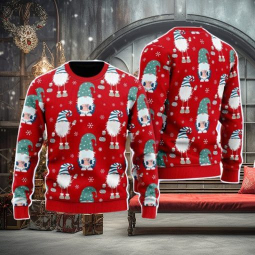 Funny Gnome And Snowflakes Red Pattern Christmas Unisex Ugly Sweater