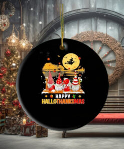 Funny Gnomes HalloThanksMas Thanksgiving Xmas Gnome Ornament