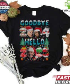 Funny Goodbye 2024 Hello 2025 Trump Christmas New Year’s Eve T-shirt holiday and political design