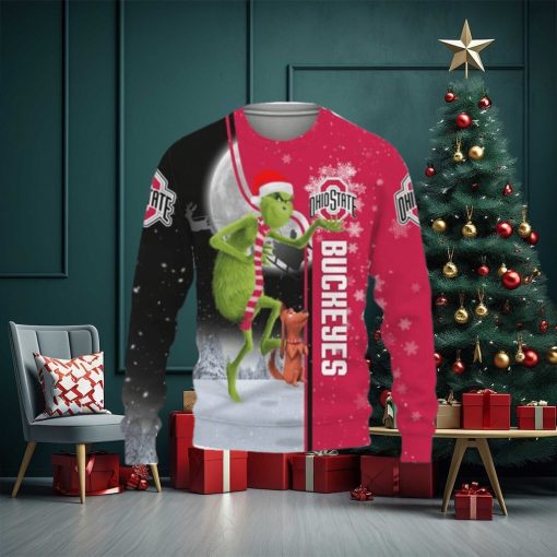 Funny Grinch For Christmas Holiday 2023 With Ohio State Buckeyes Ugly Sweater