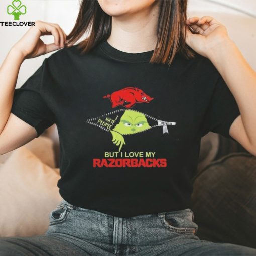 Funny Grinch I Hate People But I Love My Arkansas Razorbacks T Shirt