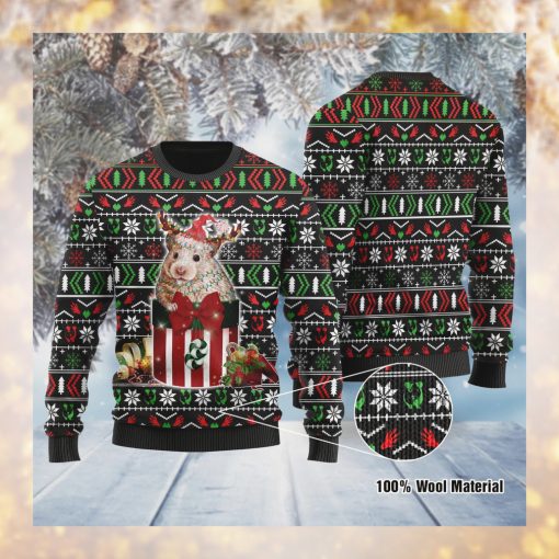Funny Guinea Pig In The Gift Box Ugly Sweater For Guinea Pig Lovers On Christmas Days