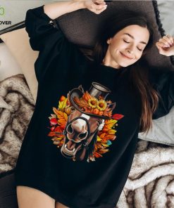 Funny Horse Face With Full Of Leaves Hat Autumn T Shirt