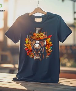 Funny Horse Face With Full Of Leaves Hat Autumn T Shirt