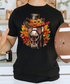 Funny Horse Face With Full Of Leaves Hat Autumn T Shirt
