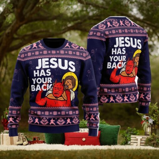 Funny Jesus Has Your Back Ugly Christmas Sweater For Men And Women