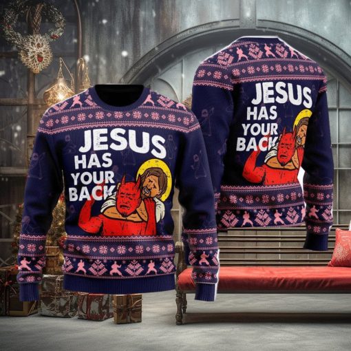 Funny Jesus Has Your Back Ugly Christmas Sweater For Men And Women