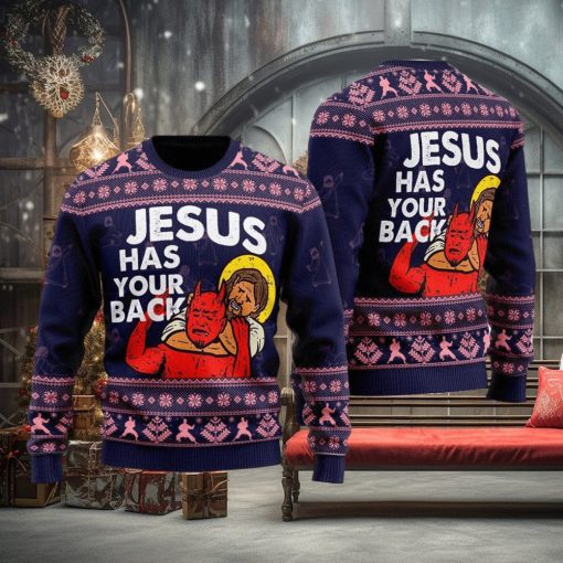 Funny Jesus Has Your Back Ugly Christmas Sweater Gift For Men And Women