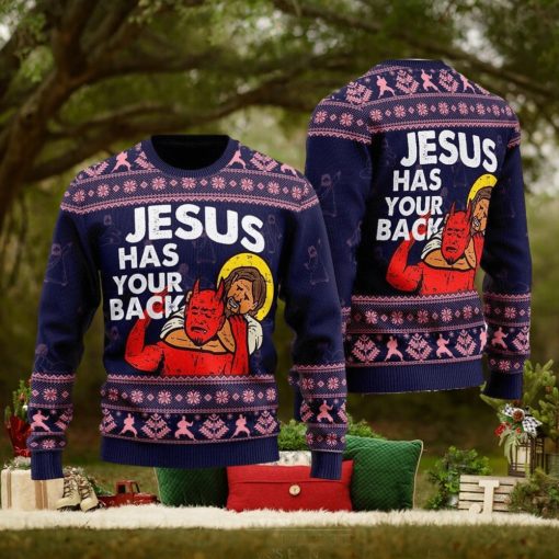 Funny Jesus Has Your Back Ugly Christmas Sweater Gift For Men And Women