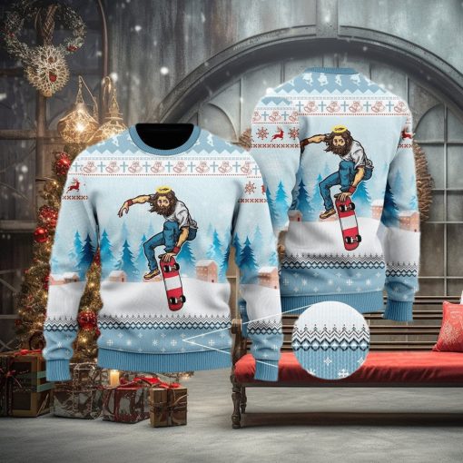 Funny Jesus Skateboarding Christmas Ugly Christmas Sweater Gift For Men And Women