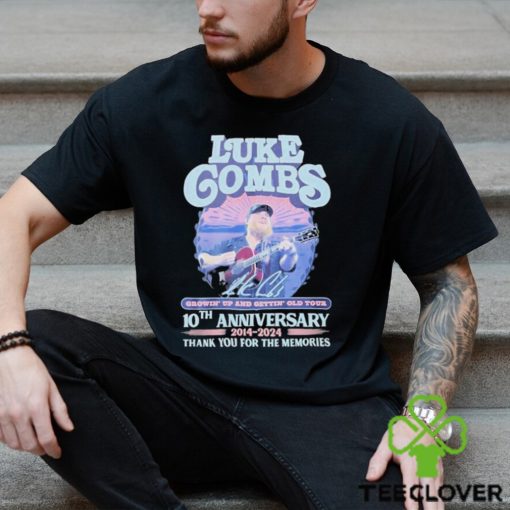 Funny Luke Combs 2024 Growin Up And Gettin Old Tour 10th Anniversary 2014 2024 Thank You For The Memories Signatures T hoodie, sweater, longsleeve, shirt v-neck, t-shirt