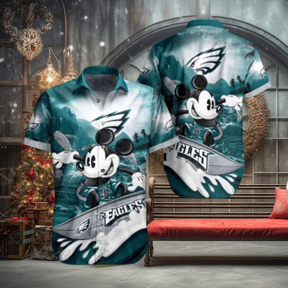 Funny Mickey Surfing NFL Philadelphia Eagles NFL Hawaiian Shirt Funny Mickey Surfing NFL Philadelphia Eagles NFL Hawaiian Shirt