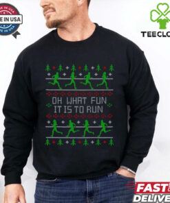 Funny Oh What Fun it is to Run Running Ugly Christmas Sweater Design T Shirt