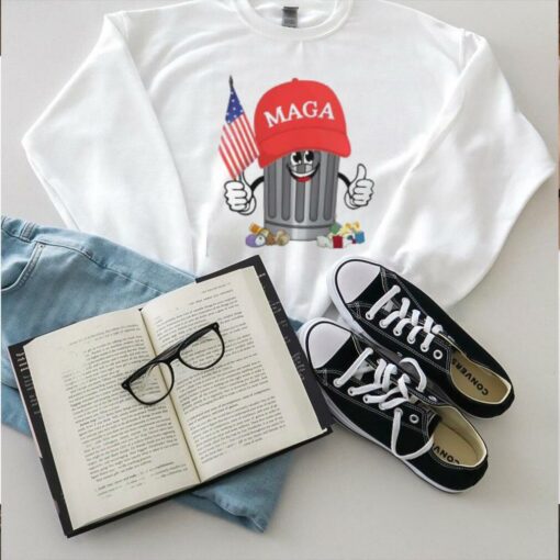 Funny Proud Maga Garbage Trump Supporter Trash Can Cartoon T Shirt