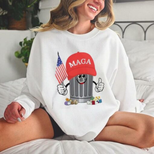 Funny Proud Maga Garbage Trump Supporter Trash Can Cartoon T Shirt