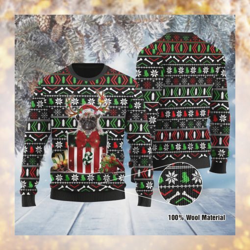 Funny Pug In The Gift Box Ugly Sweater For Pug Lovers On Christmas Days