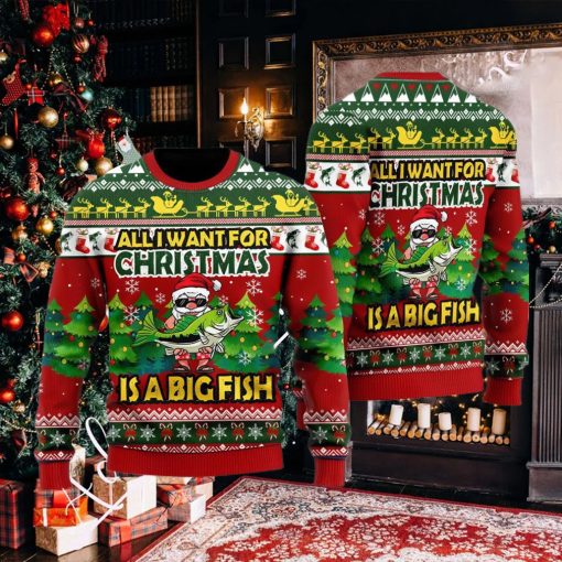 Funny Santa All I Want For Christmas Is A Big Fish Funny Christmas Gift Ugly Christmas Sweater
