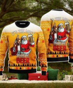 Funny Santa Drink Beer With Jesus Christmas Unisex Ugly Sweater