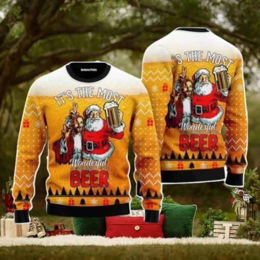 Funny Santa Drink Beer With Jesus Christmas Unisex Ugly Sweater