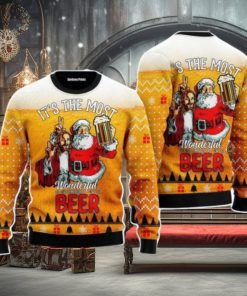 Funny Santa Drink Beer With Jesus Christmas Unisex Ugly Sweater