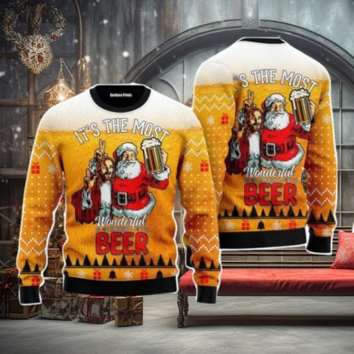 Funny Santa Drink Beer With Jesus Christmas Unisex Ugly Sweater